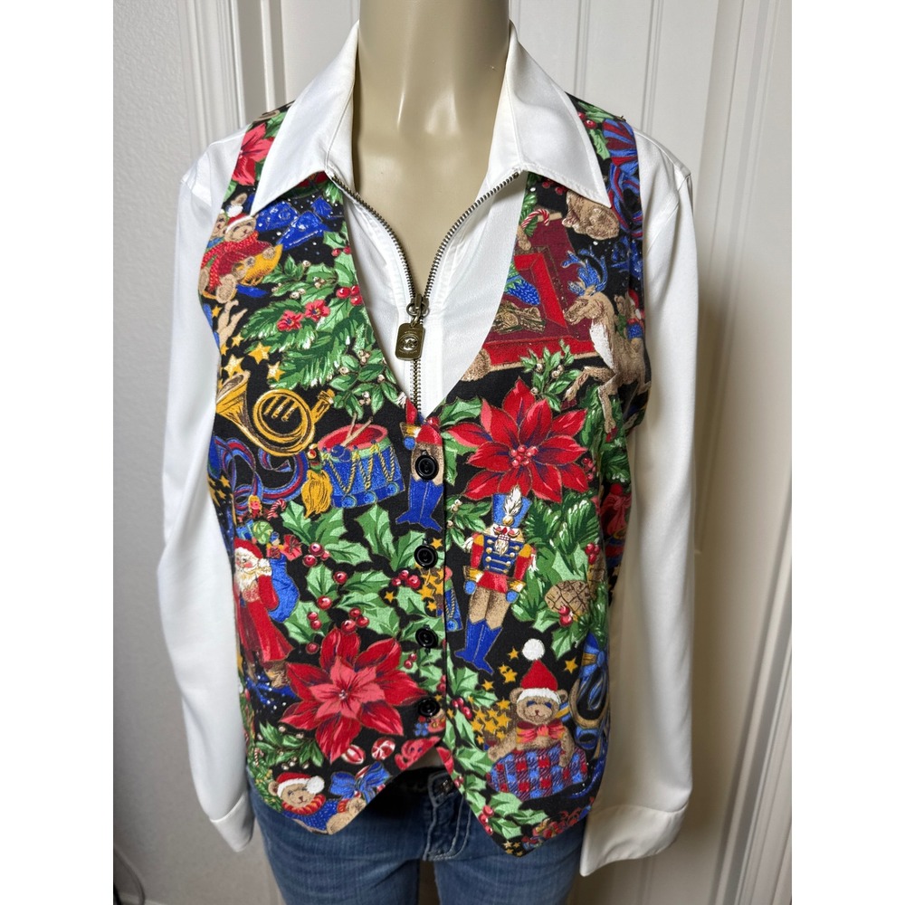 111 Main‎ Christmas Nutcracker Teddy Bear Christmas Vest Women's Med, Vintage